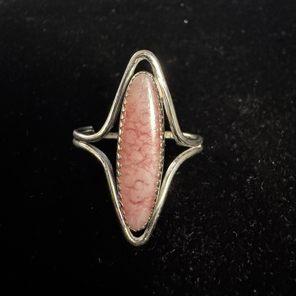 Vintage Beau Sterling Silver & Pink Quartz Adjustable Ring Signed & Stamped